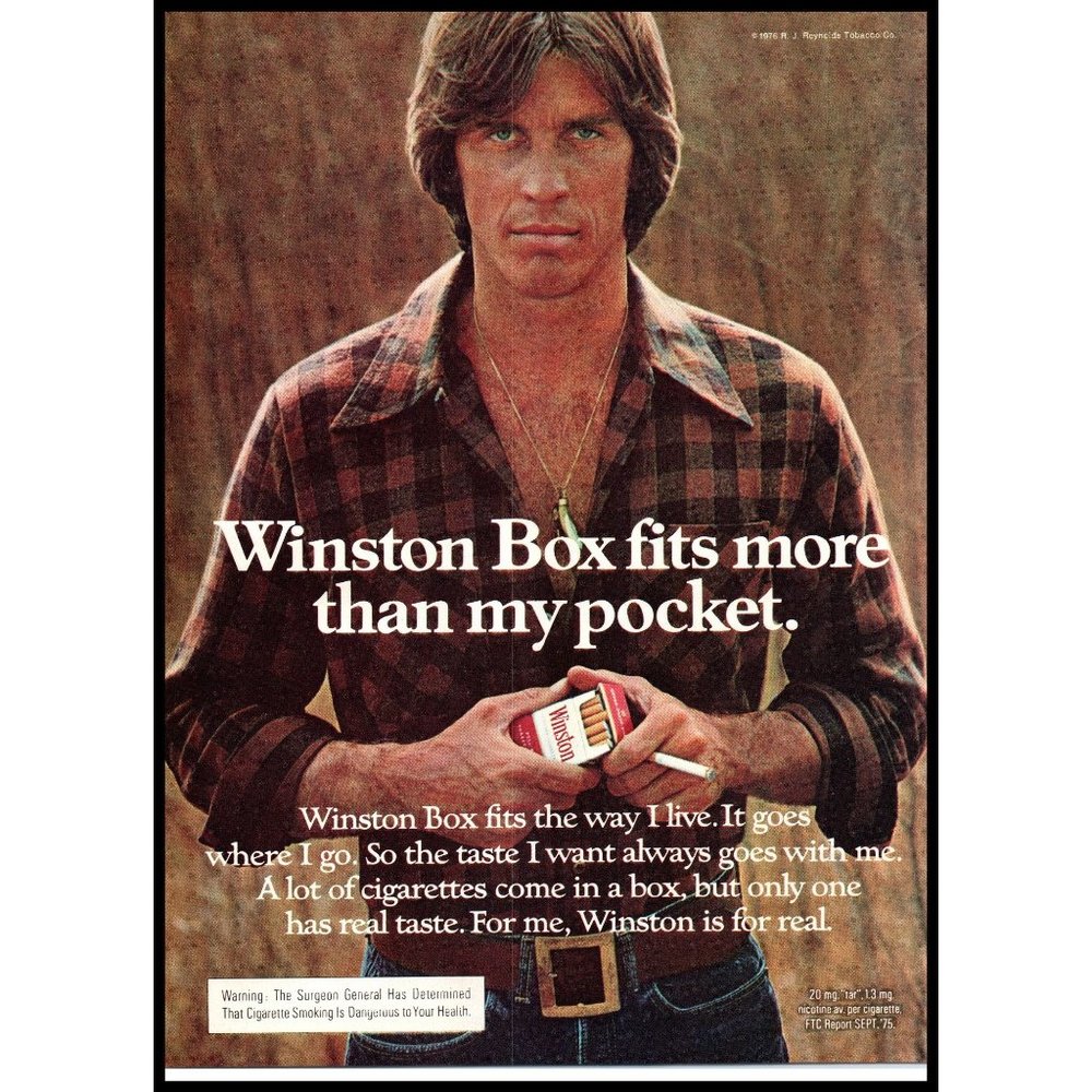 1976 Winston Cigarettes Vintage Print Ad Man Nature Belt Buckle 70s Wall Art